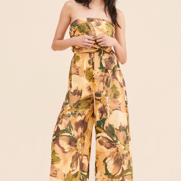 JODIFL Strapless Floral Jumpsuit in Yellow and Green by Free People - Picture 1 of 10